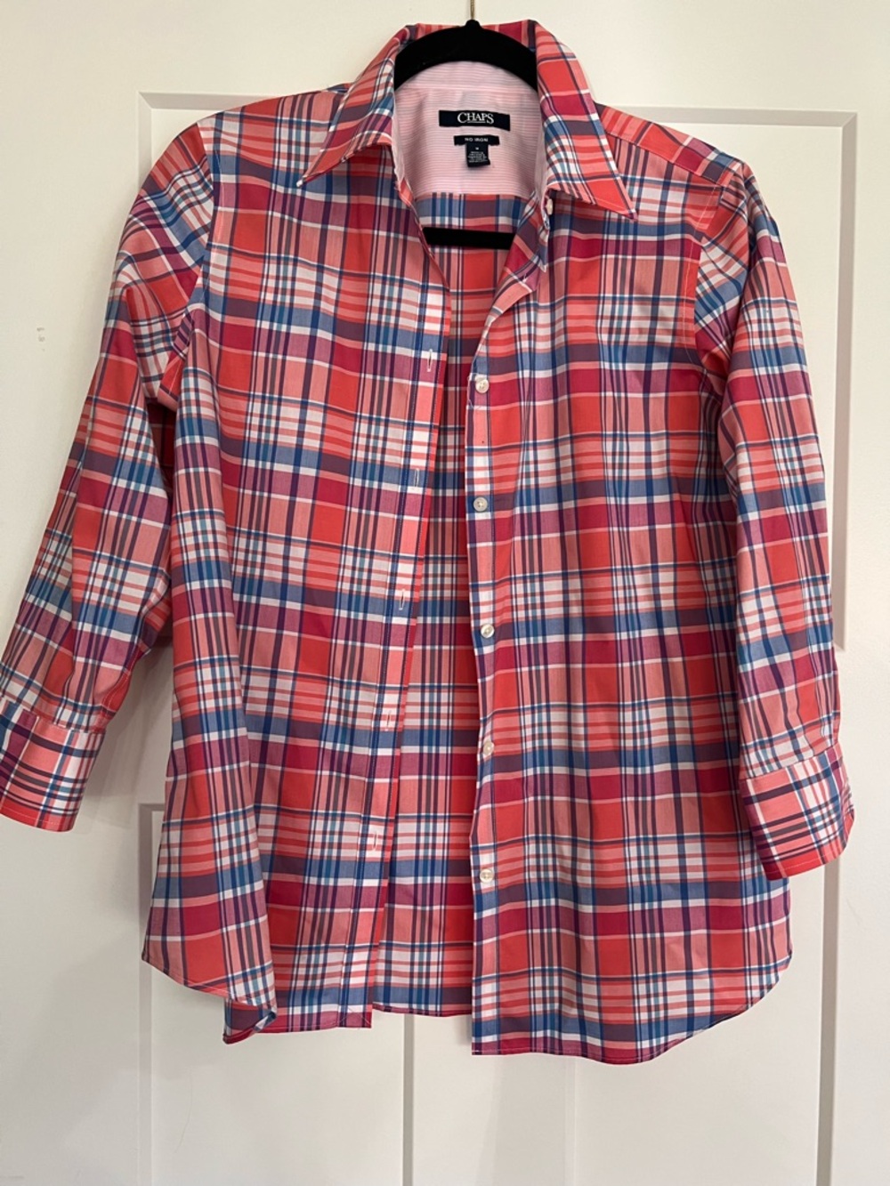 Chaps Women’s Coral and Blue Plaid Button-Down Shirt